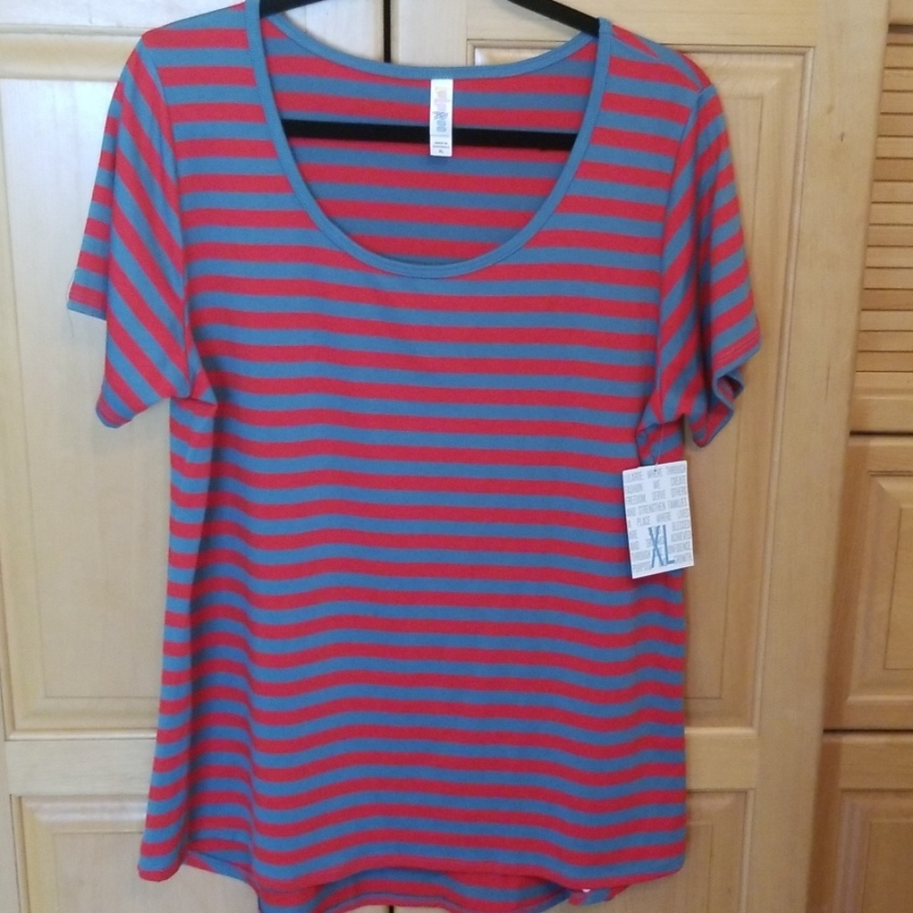 Red and Gray Striped Tshirt